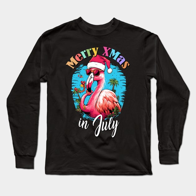 Flamingo's Festive Fun | 'Christmas in July' T-Shirt Long Sleeve T-Shirt by Indigo Lake